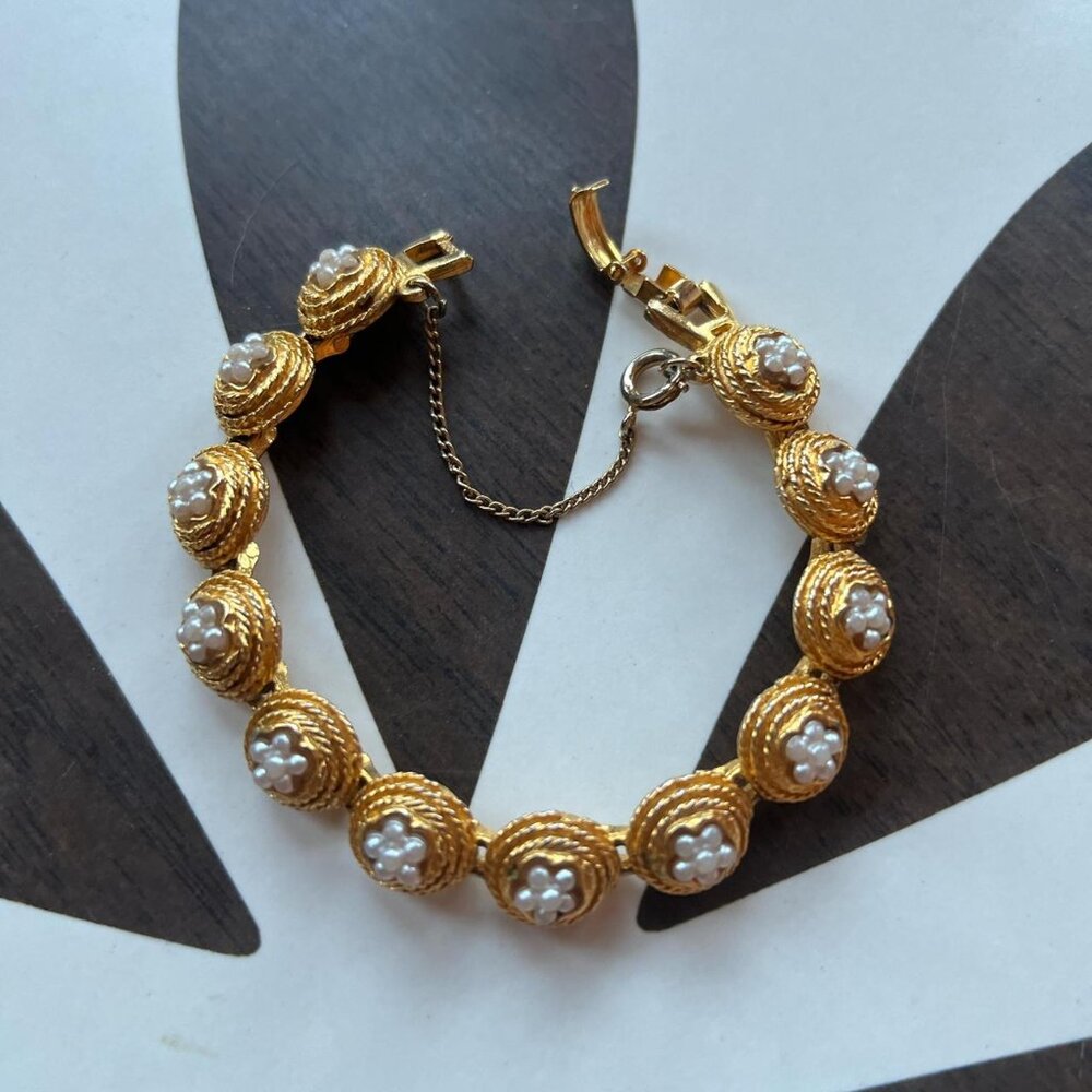 Gold and pearl costume bracelet